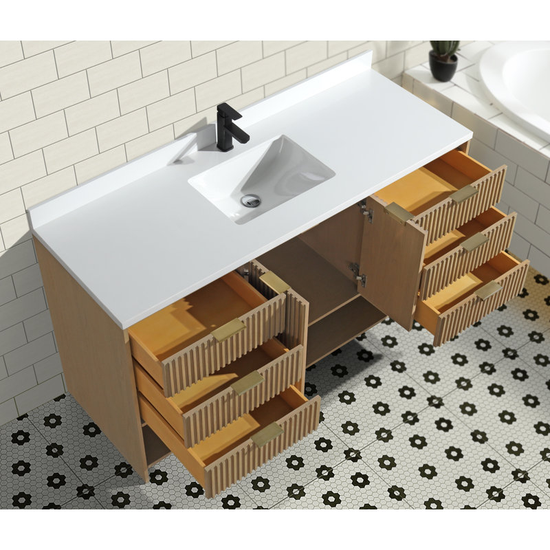 Joss & Main Anelie 60" Freestanding Bathroom Vanity Oak | Wayfair